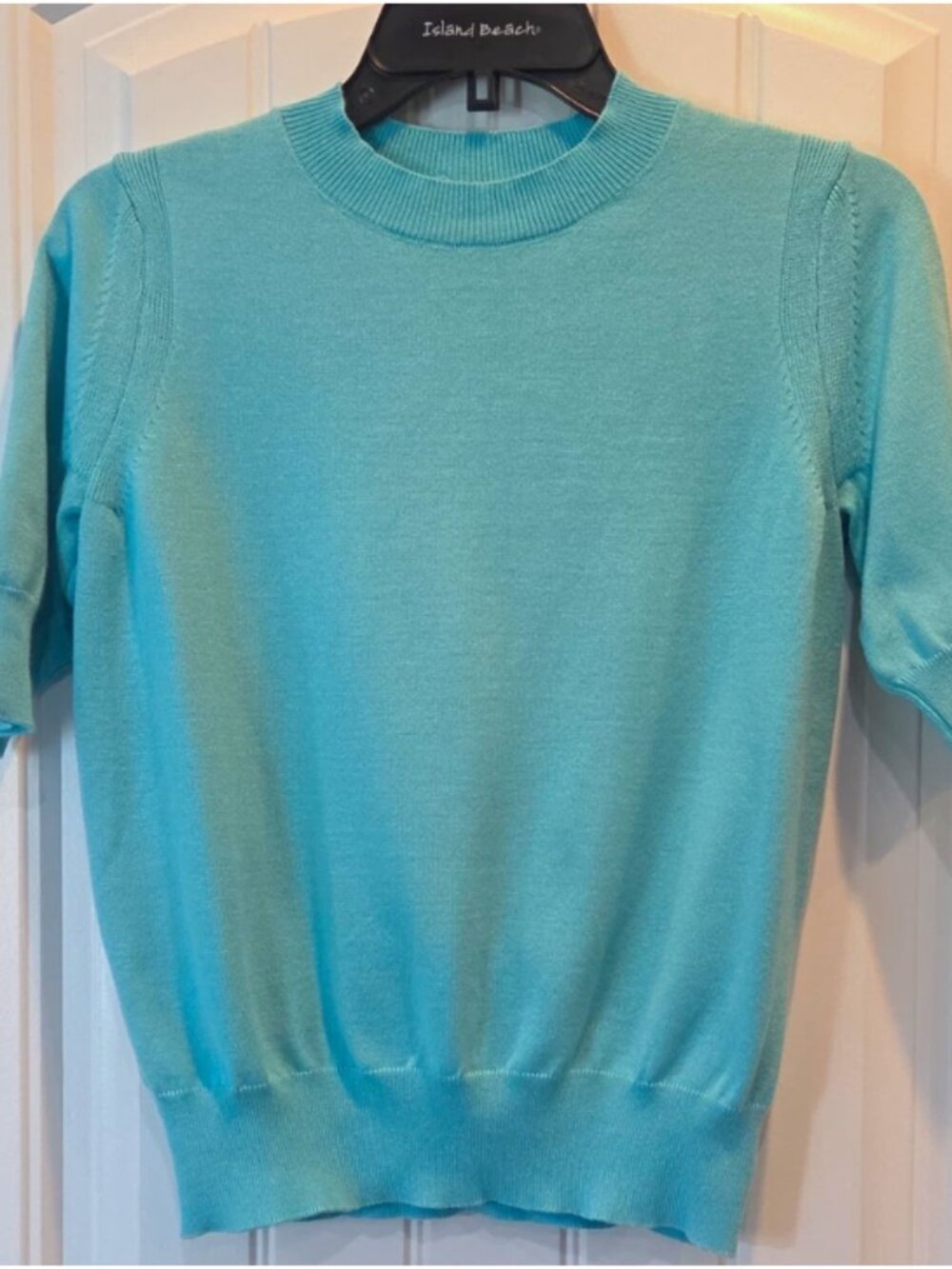 Women's Blue Solid Knit Crew Neck 3/4 Sleeve Pullover Sweater Size S
